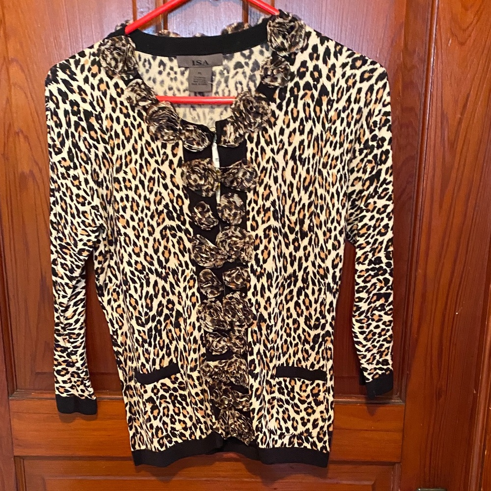 iSA Leopard Print Cardigan - Black and Cream